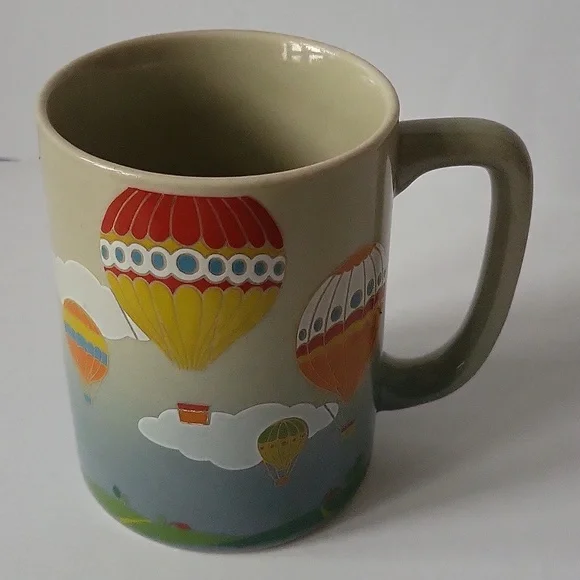 Otagiri Hot Air Balloon Graphics On Gray Ceramic Coffee Mug